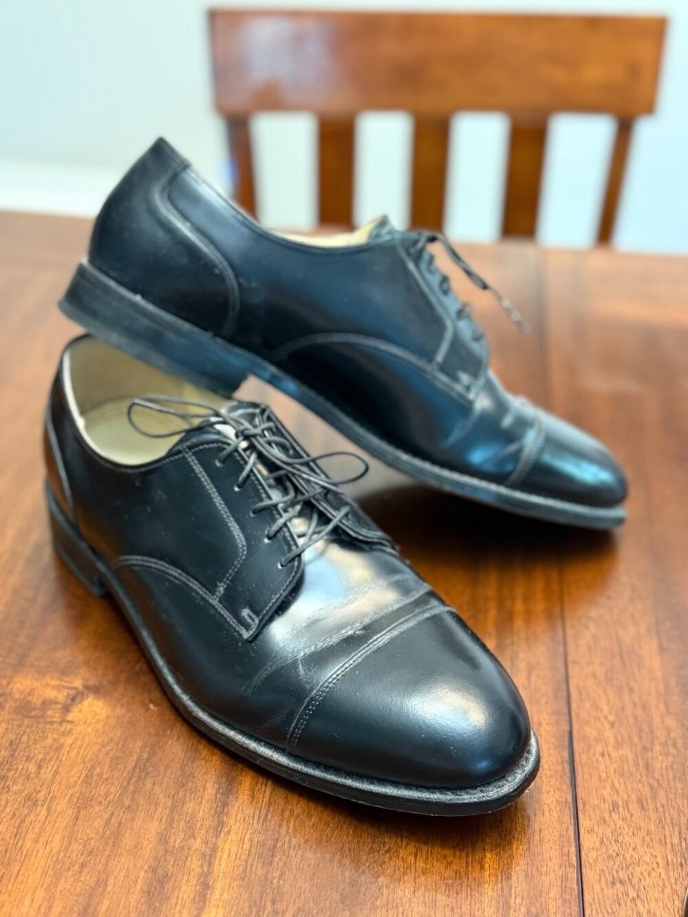 Executive USA Leather Cap Toe Derby Shoes 10 D Black Quiet Luxury 4271